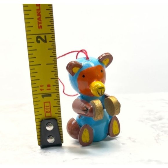 Vintage Teddy Bear with Cymbals Wood Christmas Tree Ornament Handpainted - Picture 3 of 5